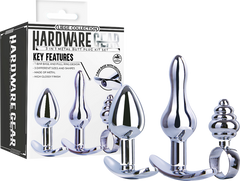 Hardware Gear T Bar Base 3 In 1 Metal Butt Plug Kit Set Chrome - - Butt Plugs