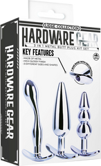 Hardware Gear 3 in 1 High Glossy Finish Metal Butt Plug Kit Set Chrome - - Butt Plugs