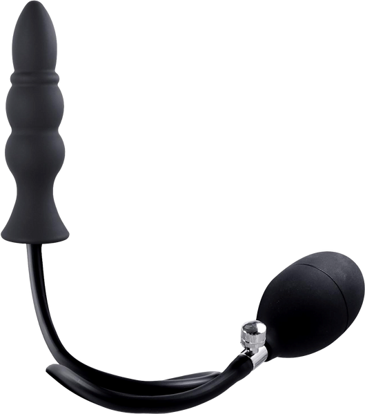 Strafe Inflatable Ribbed Silicone Anal Plug With Pumps Black - - Butt Plugs
