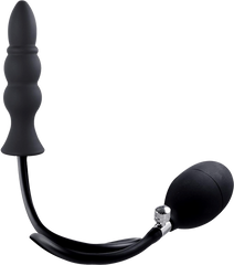 Strafe Inflatable Ribbed Silicone Anal Plug With Pumps Black - - Butt Plugs