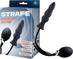 Strafe Inflatable Ribbed Silicone Anal Plug With Pumps Black - - Butt Plugs