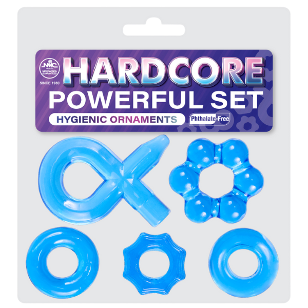 Excellent Power Hardcore Super Stretchy Powerful Cockring Set Blue - - Stretchy Cock Rings