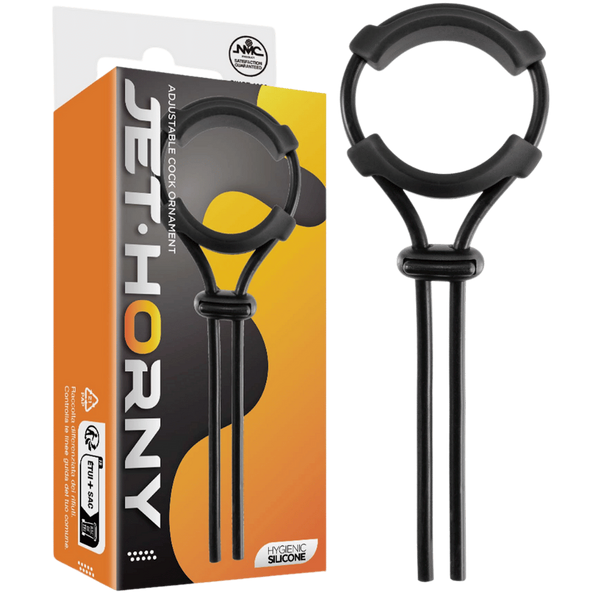 Jet Horny Adjustable Silicone Mens Cock Ornament Black - - Stretchy Cock Rings