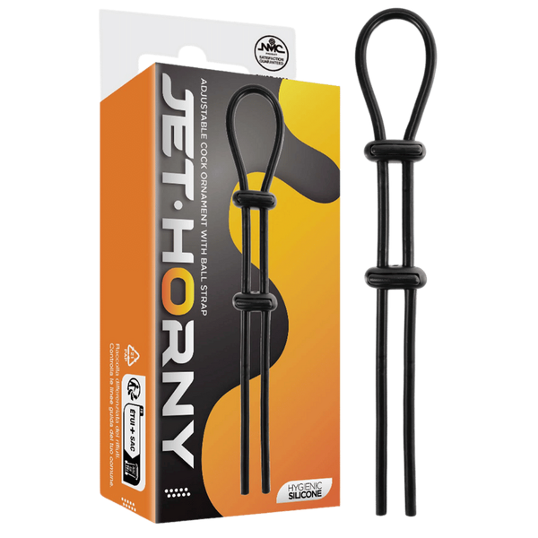 Jet Horny Adjustable Male Cock Ornament with Ball Strap Black - - Stretchy Cock Rings