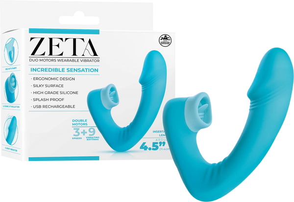 Zeta Dual Motor USB Rechargeable Wearable Clitoral Vibrator Blue - - Clit Ticklers and Pulsators
