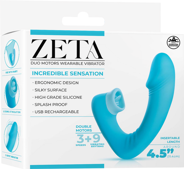 Zeta Dual Motor USB Rechargeable Wearable Clitoral Vibrator Blue - - Clit Ticklers and Pulsators