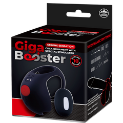 Giga Booster Rechargeable Cock Ornament with Scrotal Stimulator Black - - Vibrating Cock Rings