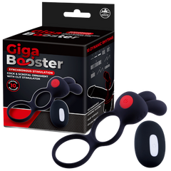 Giga Booster Cock & Scrotal Ornament With Clit Stimulator Black - - Vibrating Cock Rings