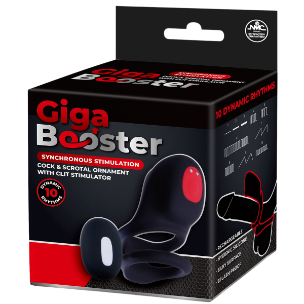 Giga Booster Cock & Scrotal Ring With Clit Stimulator Black - - Vibrating Cock Rings