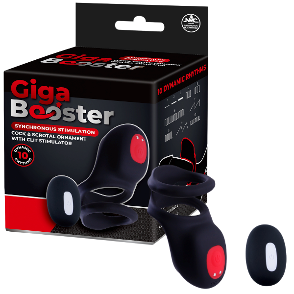 Giga Booster Cock & Scrotal Ring With Clit Stimulator Black - - Vibrating Cock Rings