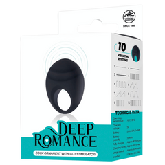 Deep Romance 10 Function Cock Ornament With Clit Stimulator Black - - Vibrating Cock Rings