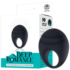 Deep Romance 10 Function Cock Ornament With Clit Stimulator Black - - Vibrating Cock Rings