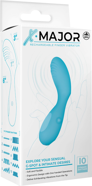 X. Major 10 Function Rechargeable Finger Vibrator Blue - - Finger and Tongue Vibrators