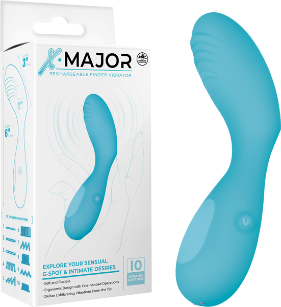 X. Major 10 Function Rechargeable Finger Vibrator Blue - - Finger and Tongue Vibrators