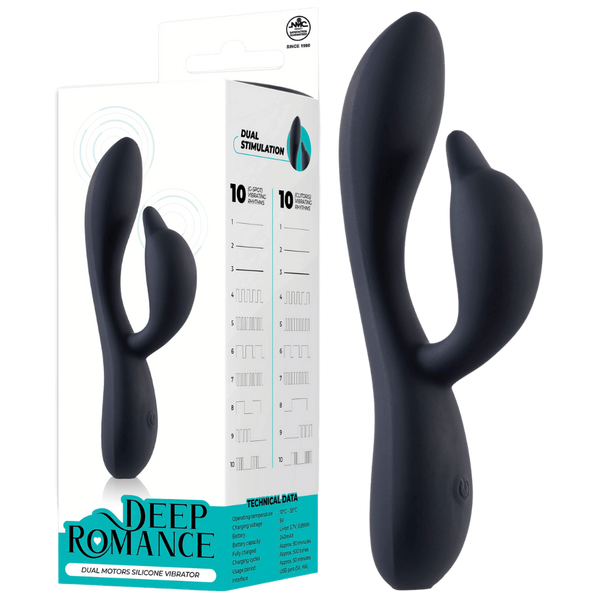 Deep Romance Dual Motor Rabbit Style G Spot Silicone Vibrator Black - - Rabbit Vibrators