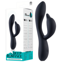 Deep Romance Dual Motor Rabbit Style G Spot Silicone Vibrator Black - - Rabbit Vibrators