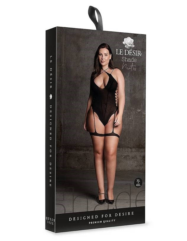 Shots Toys Le Desir Shade Metis XVI Womens Bodysuit with Garters Black - - Teddies and Bodysuits