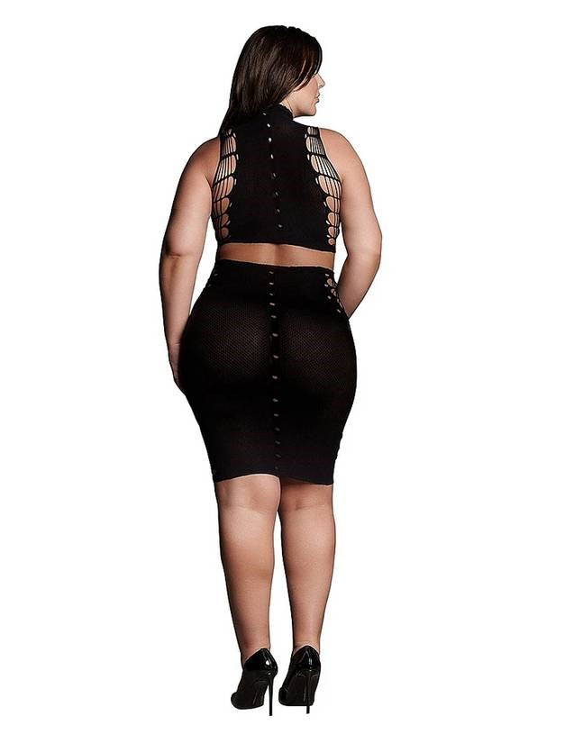 Shots Toys Le Desir Shade Kala XXXVII Two Piece Turtleneck Crop Top Skirt Black - - Skirts And Club Wear