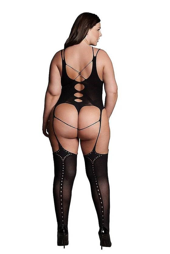 Shots Toys Le Desir Shade Elara VII Womens Bodystocking with Open Cups Black - - Body Stockings