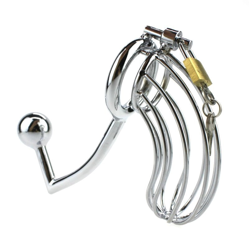 Hell's Couture The Bird Cage Male Chastity Device With Anal Intruder - - Male Chastity