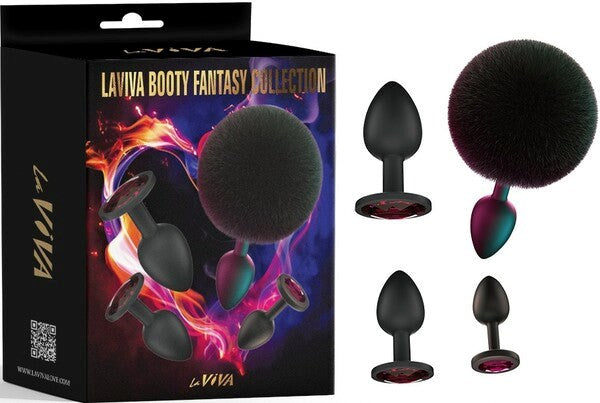 La Viva Booty Fantasy Diamond Butt Plug Collection 4 Piece Black Anal Play - - Butt Plugs