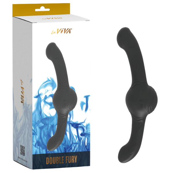 La Viva Double Fury Vibrating & Thrusting Dildo Black - - Vibrating Dildos