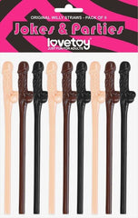 Lovetoy Willy Penis Shape Straws 9 Pack Flesh / Brown / Black - - Party Gifts and Novelties