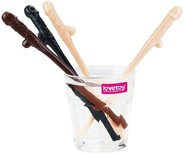 Lovetoy Willy Penis Shape Straws 9 Pack Flesh / Brown / Black - - Party Gifts and Novelties