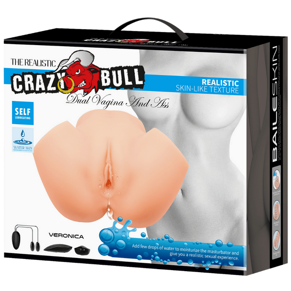 Crazy Bull Veronica Dual Vagina & Ass Vibrating Mens Masturbator Flesh - - Realistic Butts And Vaginas