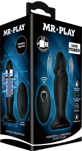 Mr Play Sleek & Powerful Vibrating Remote Control Anal Plug Black - - Butt Plugs