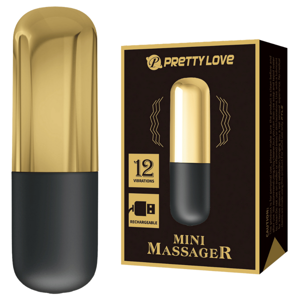 Pretty Love Rechargeable 12 Function Mini Bullet Massager Gold - - Bullet Vibrators
