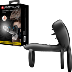 Pretty Love Jammy 12 Function Vibrating Penis Sling Black - - Vibrating Cock Rings