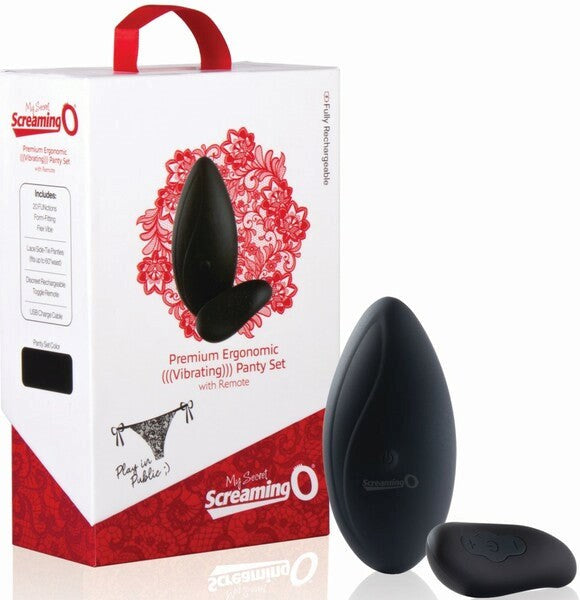 Screaming O Premium Ergonomic Remote Control Panty Vibrator Set Black Discreet - - Remote Control Vibrators