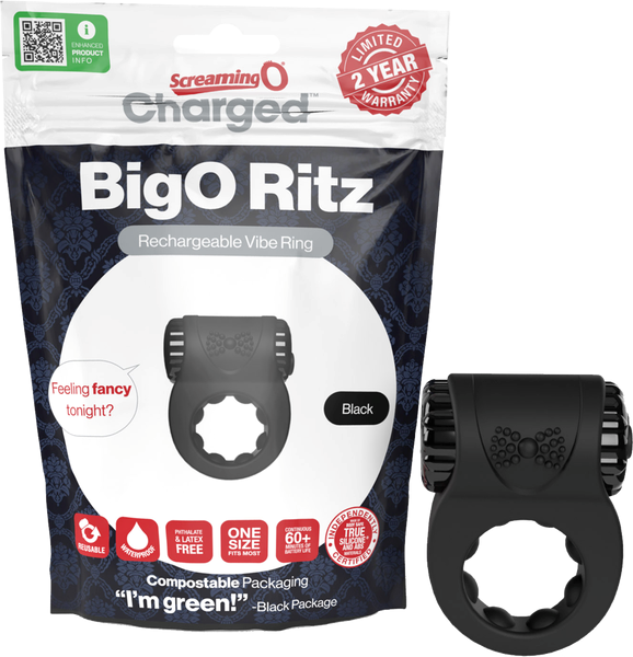 Screaming O Charged BigO Ritz Rechargeable Vibrating Mens Cock Ring Black - - Vibrating Cock Rings