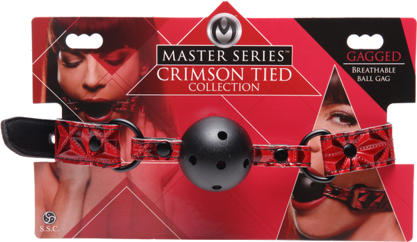 XR Brands Master Series Tied Breathable Fetish Play Ball Gag Crimson Restraint - - Bondage Gags and Bits