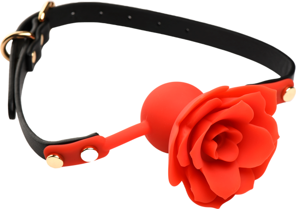 XR Brands Master Series Blossom Gag Silicone Gag Rose Red BDSM Restraint - - Bondage Gags and Bits