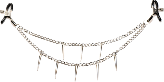 Master Series Daggers Double Chain Fetish Play Nipple Clamps - - Nipple and Clit Clamps