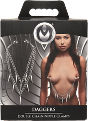 Master Series Daggers Double Chain Fetish Play Nipple Clamps - - Nipple and Clit Clamps