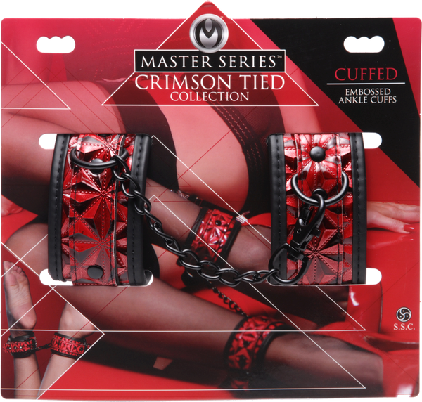 Master Series Crimson Tied Embossed Bondage Ankle Cuffs - - Cuffs And Restraints