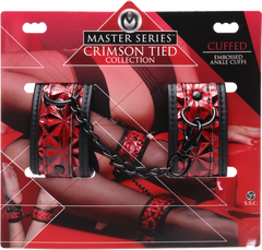 Master Series Crimson Tied Embossed Bondage Ankle Cuffs - - Cuffs And Restraints