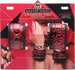 Master Series Crimson Tied Embossed BDSM Play Wrist Cuffs - - Cuffs And Restraints