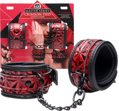 Master Series Crimson Tied Embossed BDSM Play Wrist Cuffs - - Cuffs And Restraints