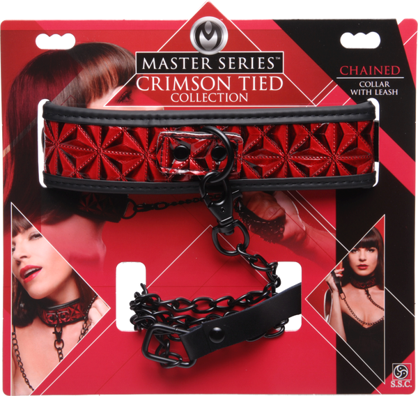 Master Series Crimson Tied Bondage Collar With Leash - - Collars and Leads
