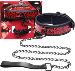 Master Series Crimson Tied Bondage Collar With Leash - - Collars and Leads