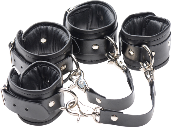 Master Series PU Leather Lined Fetish Play Ankle Cuffs - - Cuffs And Restraints