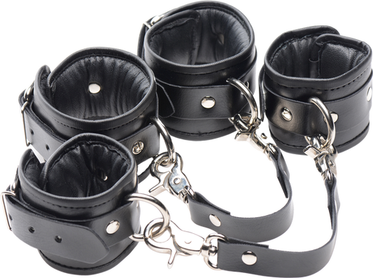 Master Series PU Leather Lined Fetish Play Ankle Cuffs - - Cuffs And Restraints