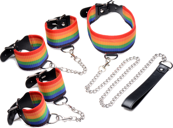 Master Series Kinky Pride Rainbow Bondage Cuff Set - - Bondage Kits
