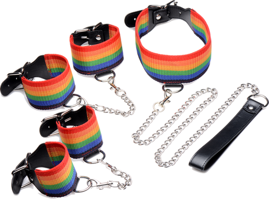 Master Series Kinky Pride Rainbow Bondage Cuff Set - - Bondage Kits