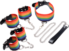 Master Series Kinky Pride Rainbow Bondage Cuff Set - - Bondage Kits