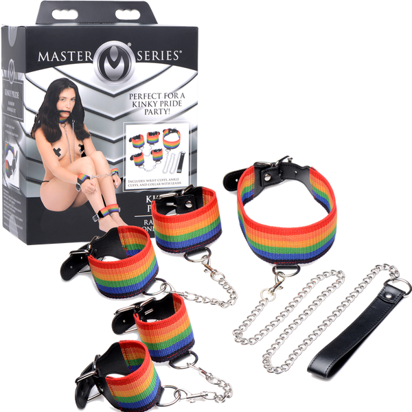 Master Series Kinky Pride Rainbow Bondage Cuff Set - - Bondage Kits